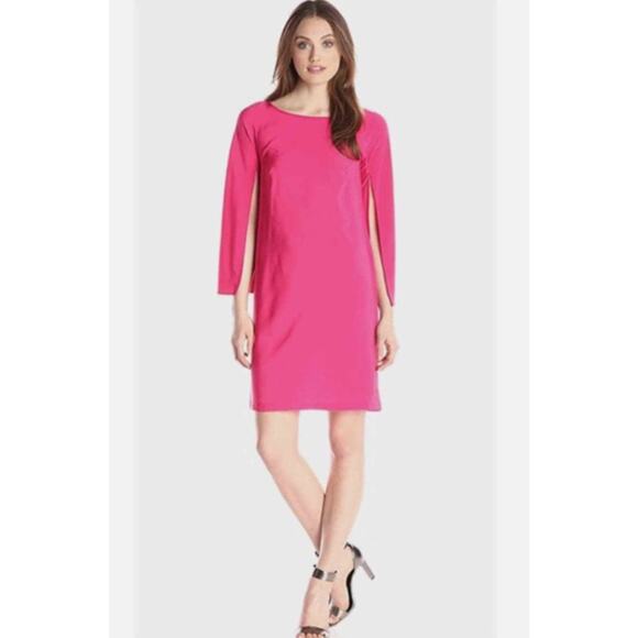 Donna Ricco Womens 6 Slit Sleeve Crepe Fuchsia Bright Pink Mini Shift Dress - Picture 1 of 10